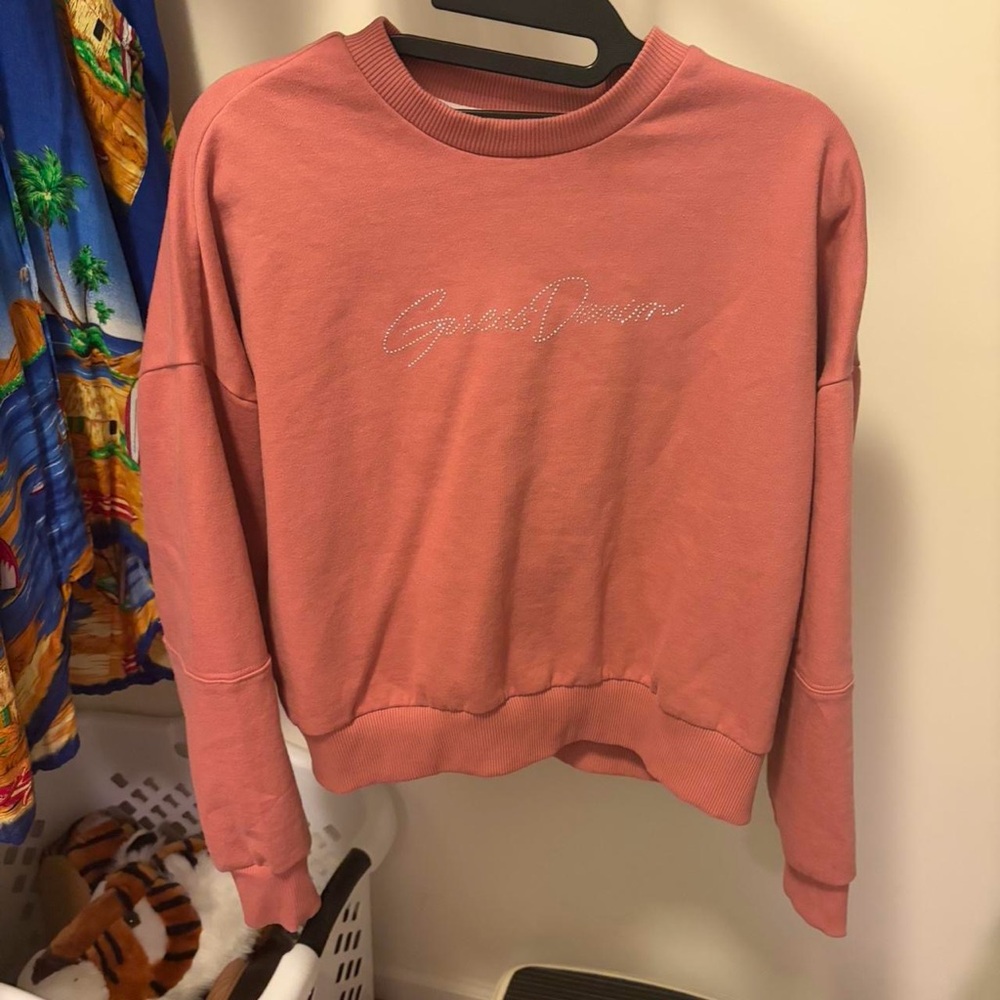 Guess Dusty Rose Embellished Logo Long Sleeve Shirt